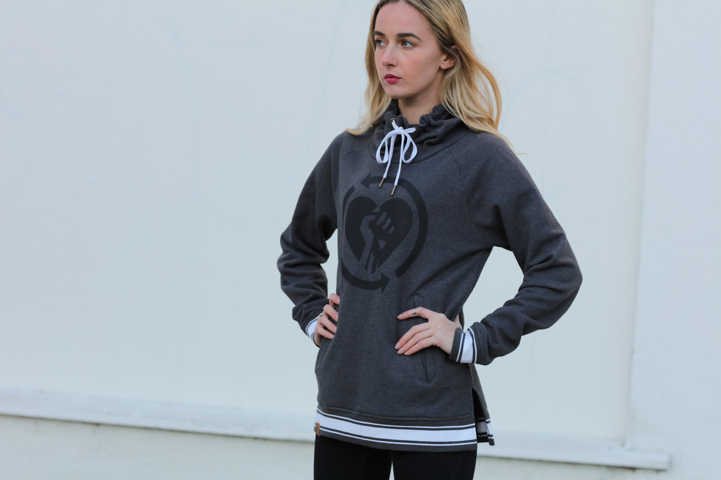 HeartFist Women's Pullover Sweatshirt (Heather Grey/White)
