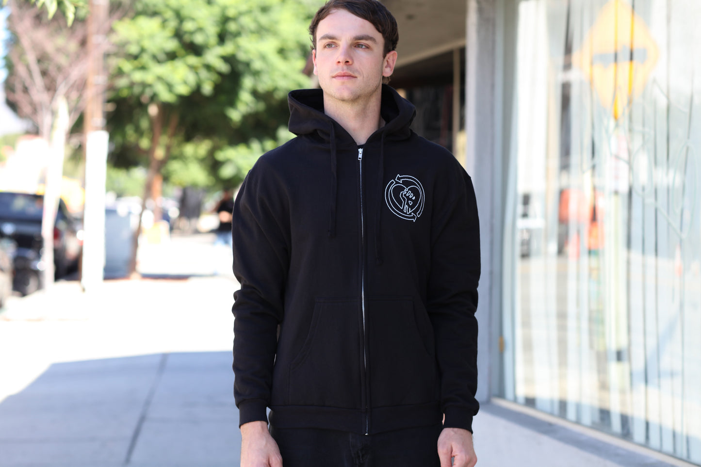 Projecting Skull Zip Up Hoodie (Black)